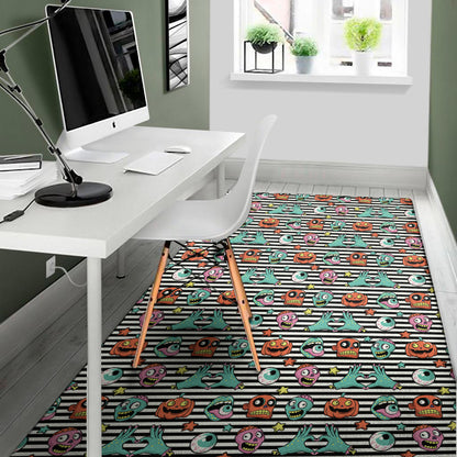 Halloween Zombie Striped Pattern Print Area Rug