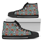 Halloween Zombie Striped Pattern Print Black High Top Shoes