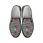 Halloween Zombie Striped Pattern Print Black Slip On Shoes