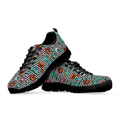 Halloween Zombie Striped Pattern Print Black Sneakers