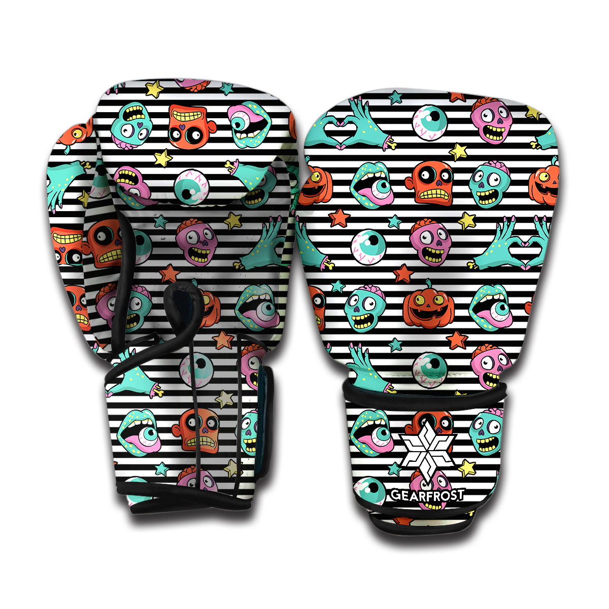 Halloween Zombie Striped Pattern Print Boxing Gloves
