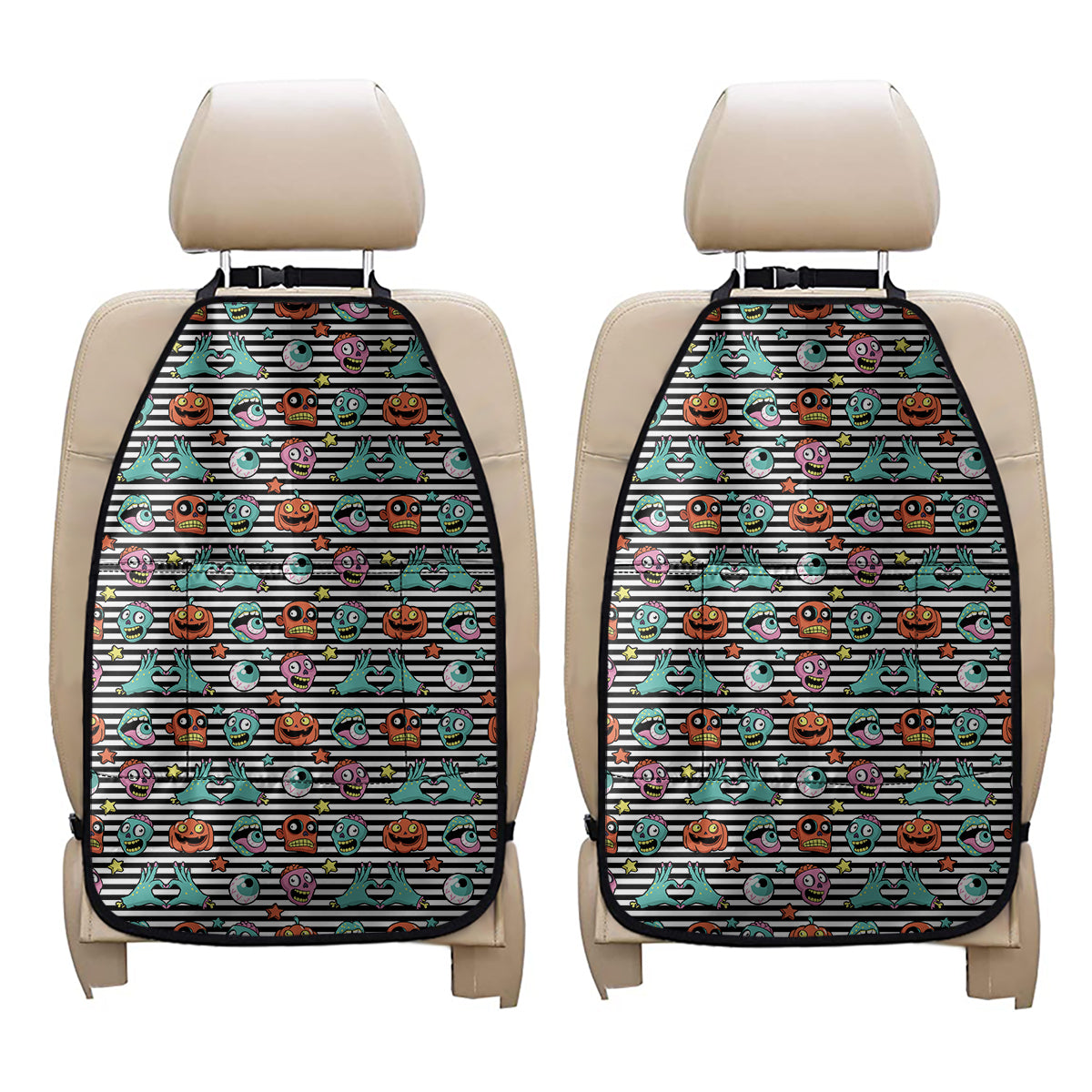 Halloween Zombie Striped Pattern Print Car Seat Organizers