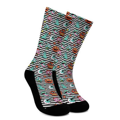 Halloween Zombie Striped Pattern Print Crew Socks