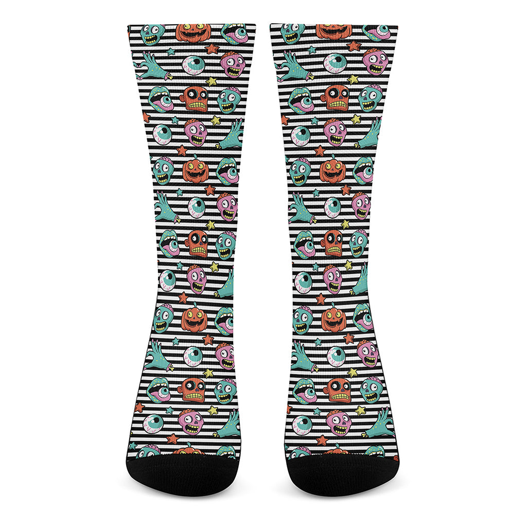 Halloween Zombie Striped Pattern Print Crew Socks