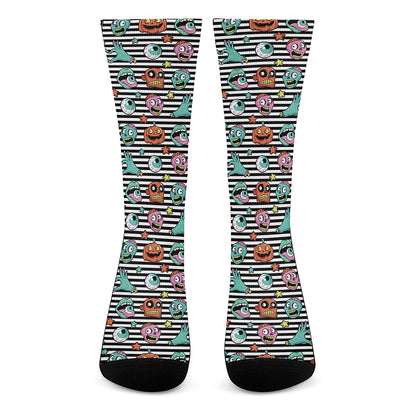 Halloween Zombie Striped Pattern Print Crew Socks
