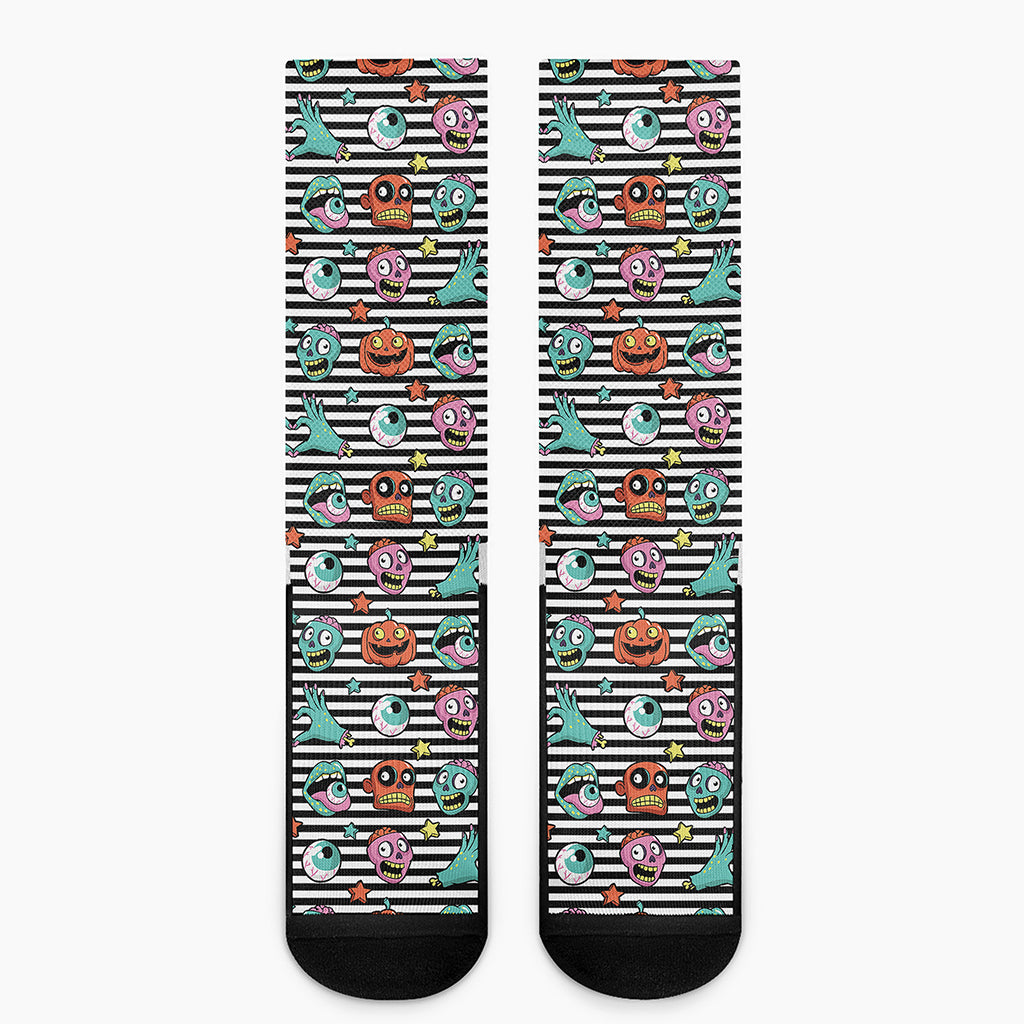 Halloween Zombie Striped Pattern Print Crew Socks