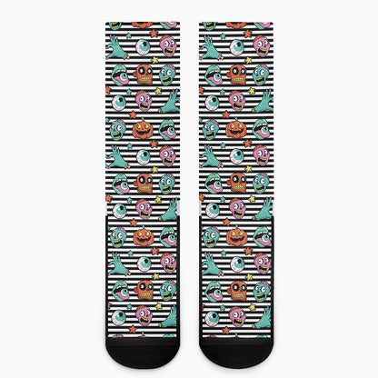 Halloween Zombie Striped Pattern Print Crew Socks