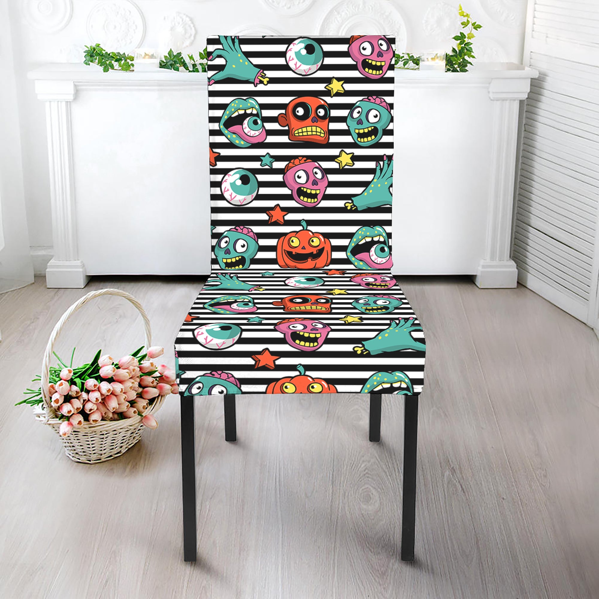 Halloween Zombie Striped Pattern Print Dining Chair Slipcover