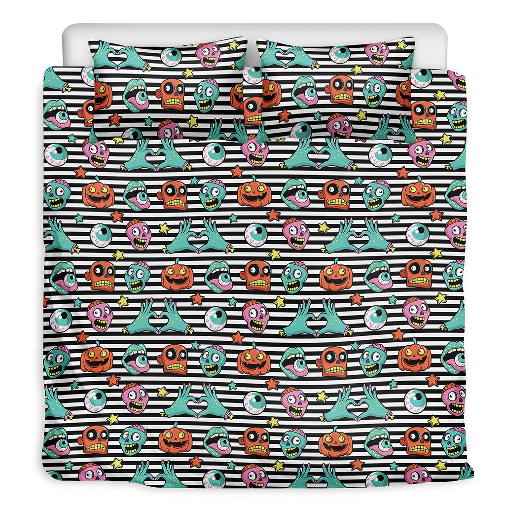 Halloween Zombie Striped Pattern Print Duvet Cover Bedding Set