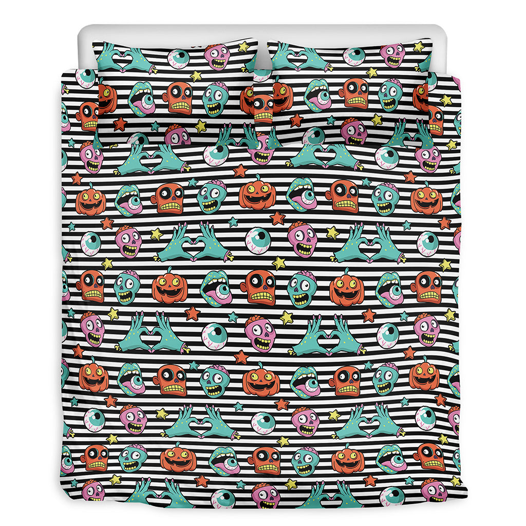 Halloween Zombie Striped Pattern Print Duvet Cover Bedding Set