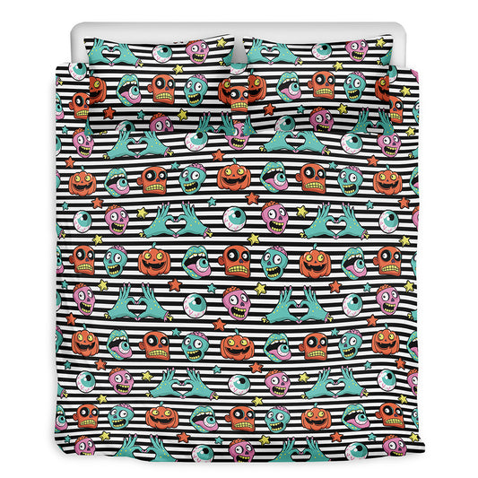 Halloween Zombie Striped Pattern Print Duvet Cover Bedding Set