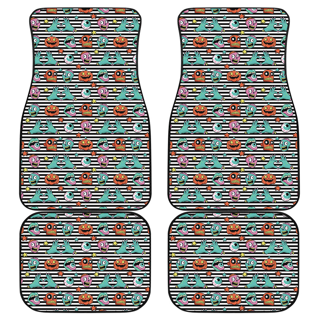 Halloween Zombie Striped Pattern Print Front and Back Car Floor Mats