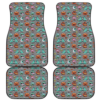 Halloween Zombie Striped Pattern Print Front and Back Car Floor Mats