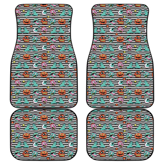 Halloween Zombie Striped Pattern Print Front and Back Car Floor Mats