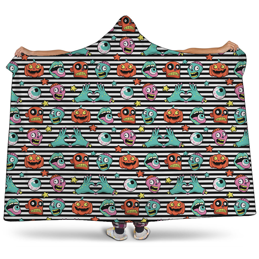 Halloween Zombie Striped Pattern Print Hooded Blanket