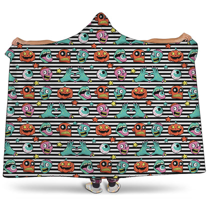 Halloween Zombie Striped Pattern Print Hooded Blanket