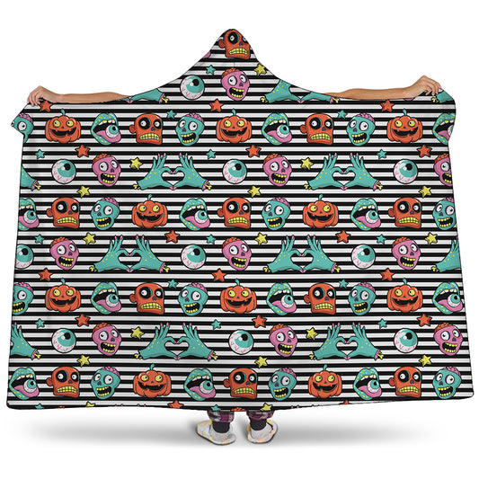 Halloween Zombie Striped Pattern Print Hooded Blanket