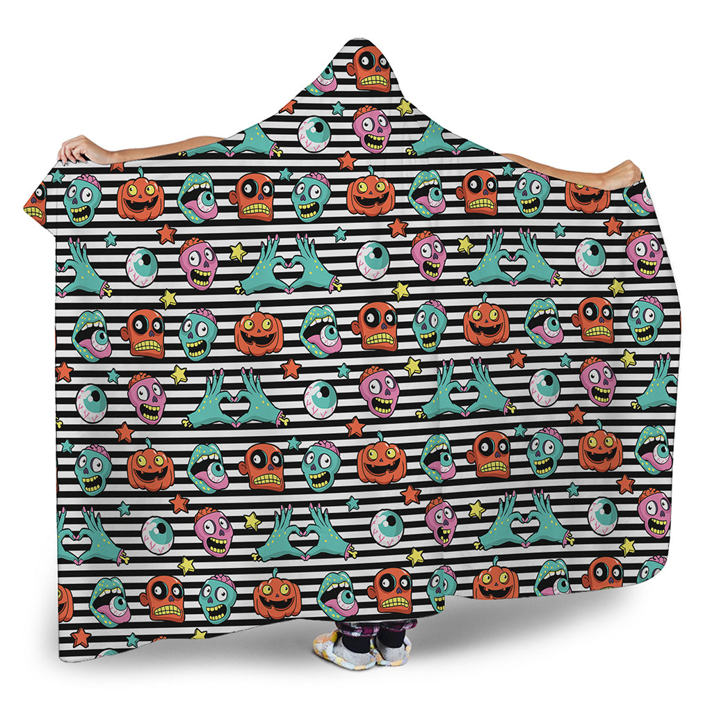 Halloween Zombie Striped Pattern Print Hooded Blanket