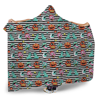 Halloween Zombie Striped Pattern Print Hooded Blanket