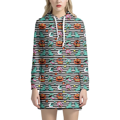 Halloween Zombie Striped Pattern Print Hoodie Dress