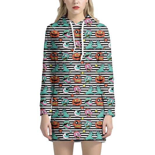 Halloween Zombie Striped Pattern Print Hoodie Dress