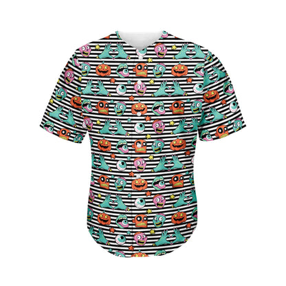 Halloween Zombie Striped Pattern Print Men's Baseball Jersey