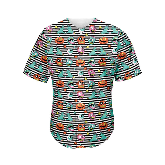 Halloween Zombie Striped Pattern Print Men's Baseball Jersey