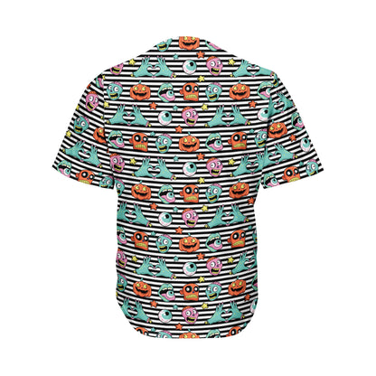 Halloween Zombie Striped Pattern Print Men's Baseball Jersey