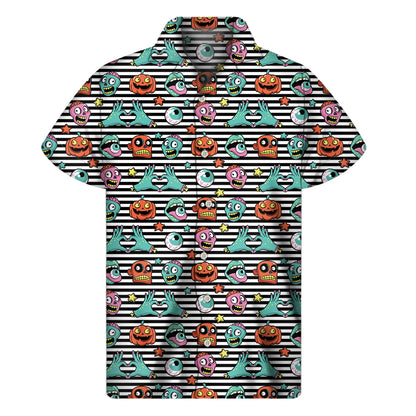 Halloween Zombie Striped Pattern Print Men's Short Sleeve Shirt