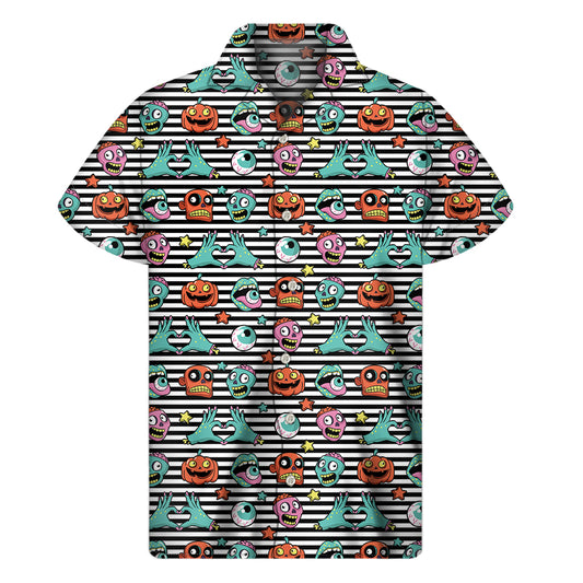 Halloween Zombie Striped Pattern Print Men's Short Sleeve Shirt