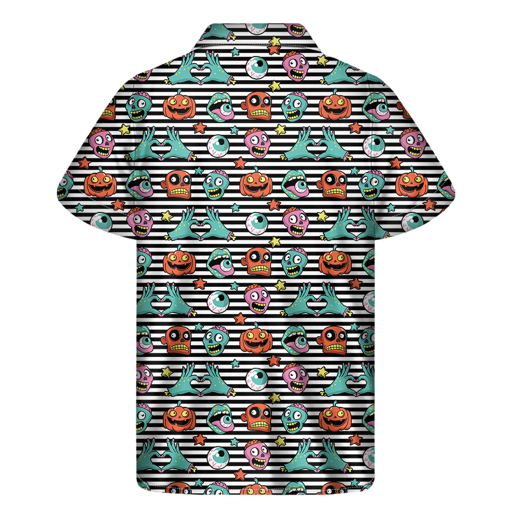 Halloween Zombie Striped Pattern Print Men's Short Sleeve Shirt