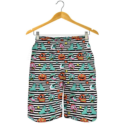 Halloween Zombie Striped Pattern Print Men's Shorts