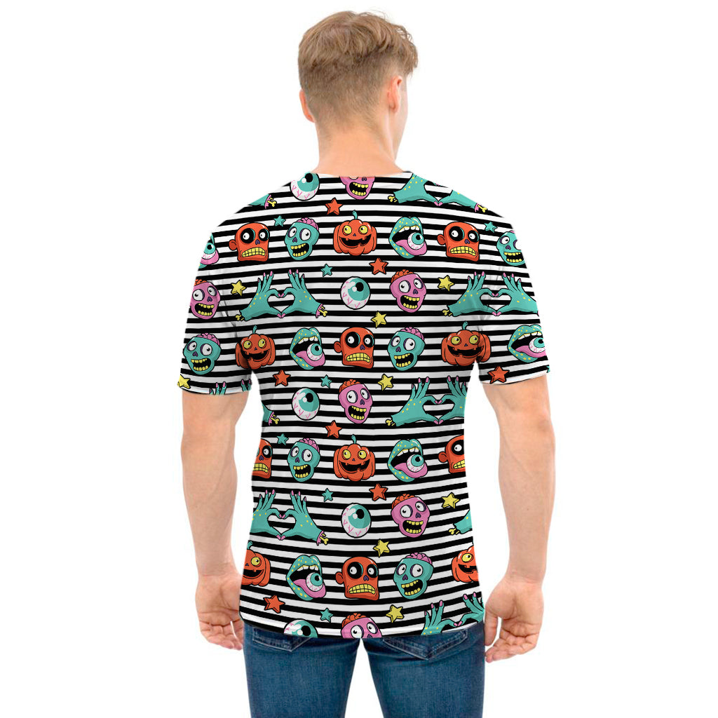 Halloween Zombie Striped Pattern Print Men's T-Shirt
