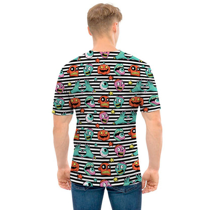Halloween Zombie Striped Pattern Print Men's T-Shirt