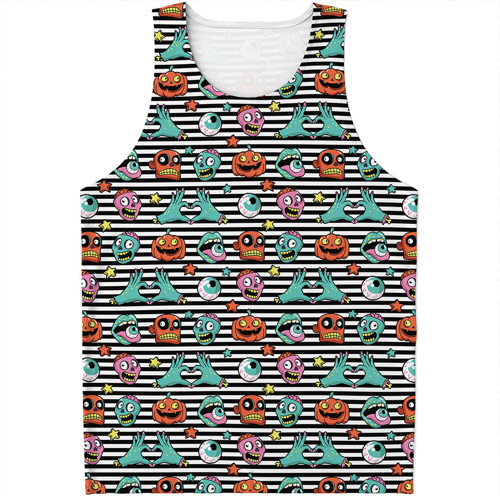 Halloween Zombie Striped Pattern Print Men's Tank Top