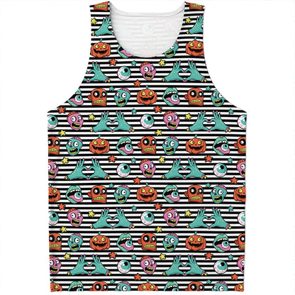 Halloween Zombie Striped Pattern Print Men's Tank Top