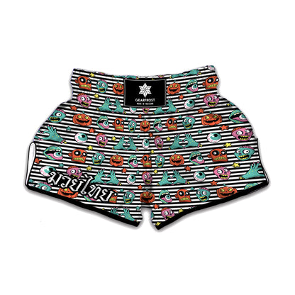 Halloween Zombie Striped Pattern Print Muay Thai Boxing Shorts
