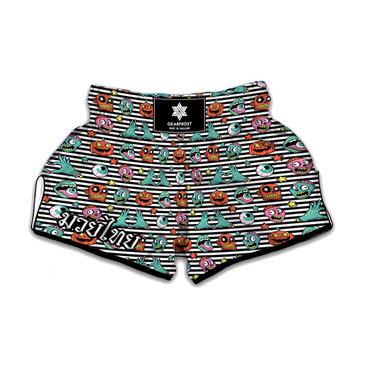 Halloween Zombie Striped Pattern Print Muay Thai Boxing Shorts