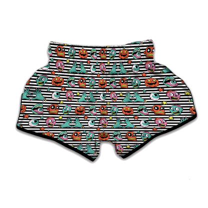 Halloween Zombie Striped Pattern Print Muay Thai Boxing Shorts