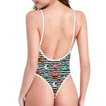 Halloween Zombie Striped Pattern Print One Piece High Cut Swimsuit