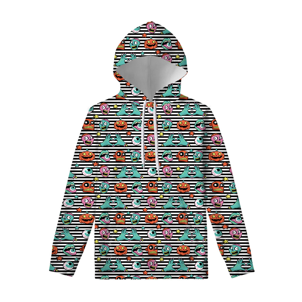 Halloween Zombie Striped Pattern Print Pullover Hoodie