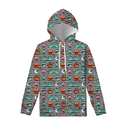 Halloween Zombie Striped Pattern Print Pullover Hoodie