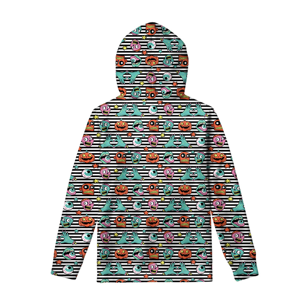 Halloween Zombie Striped Pattern Print Pullover Hoodie