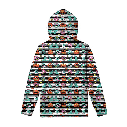 Halloween Zombie Striped Pattern Print Pullover Hoodie