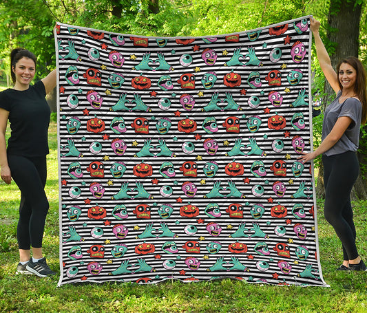 Halloween Zombie Striped Pattern Print Quilt