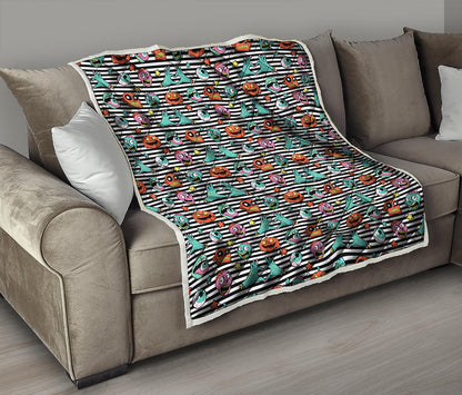 Halloween Zombie Striped Pattern Print Quilt