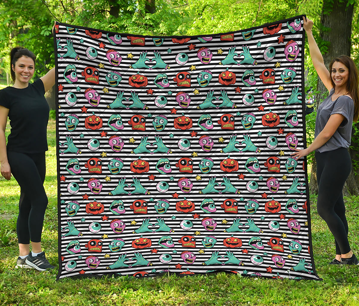 Halloween Zombie Striped Pattern Print Quilt