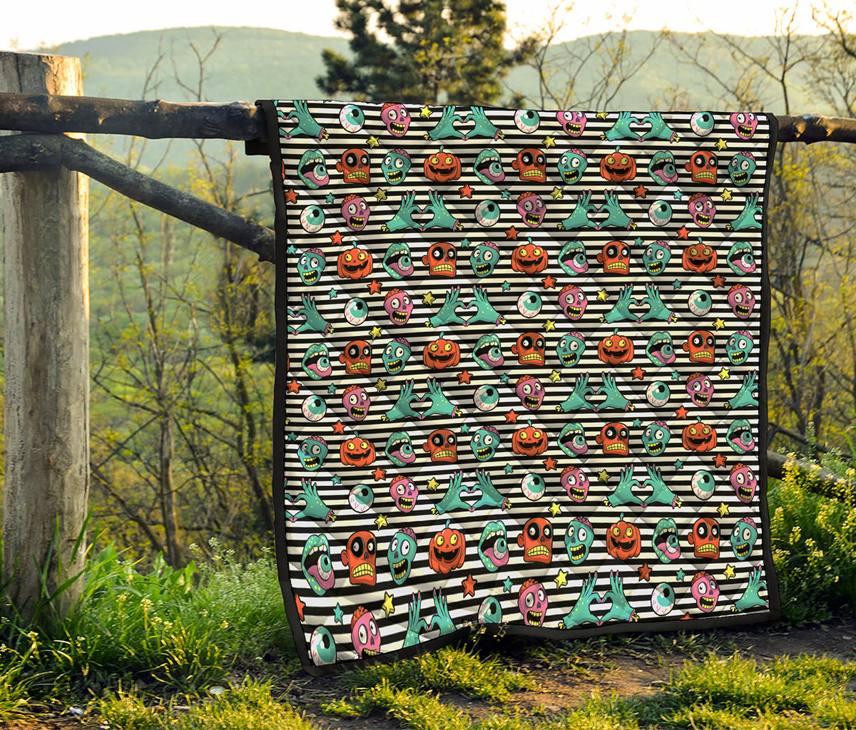 Halloween Zombie Striped Pattern Print Quilt