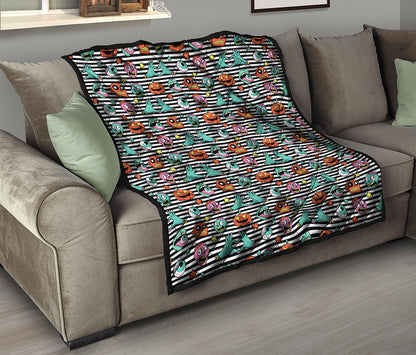 Halloween Zombie Striped Pattern Print Quilt