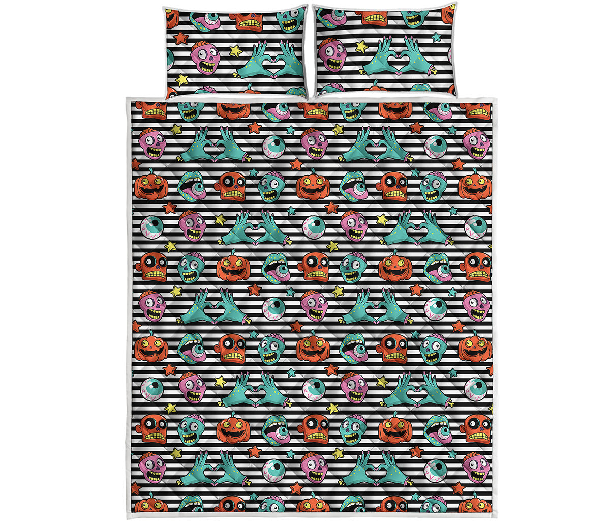 Halloween Zombie Striped Pattern Print Quilt Bed Set